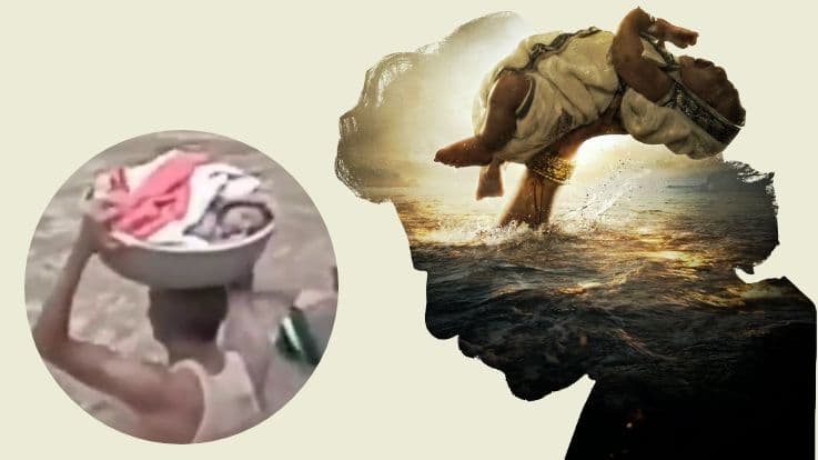 తెలంగాణ వరదలు:  ప్రవాహం నుంచి పసిబిడ్డను రక్షించిన "బాహుబలి"