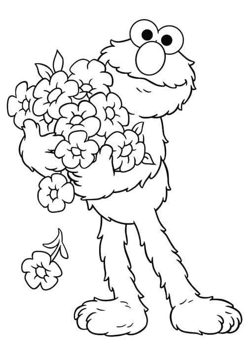 Elmo holding flowers