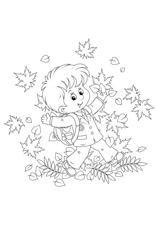 Schoolboy & Autumn Leaves