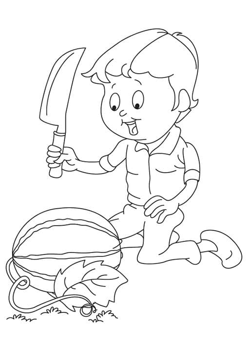 Boy Cutting Watermelon