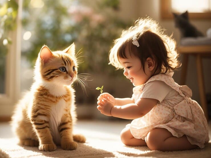 Cute cat names and baby playing